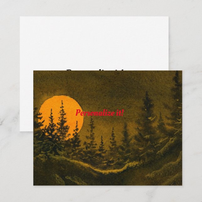 Country night landscape; hunter's or harvest moon invitation (Front/Back)