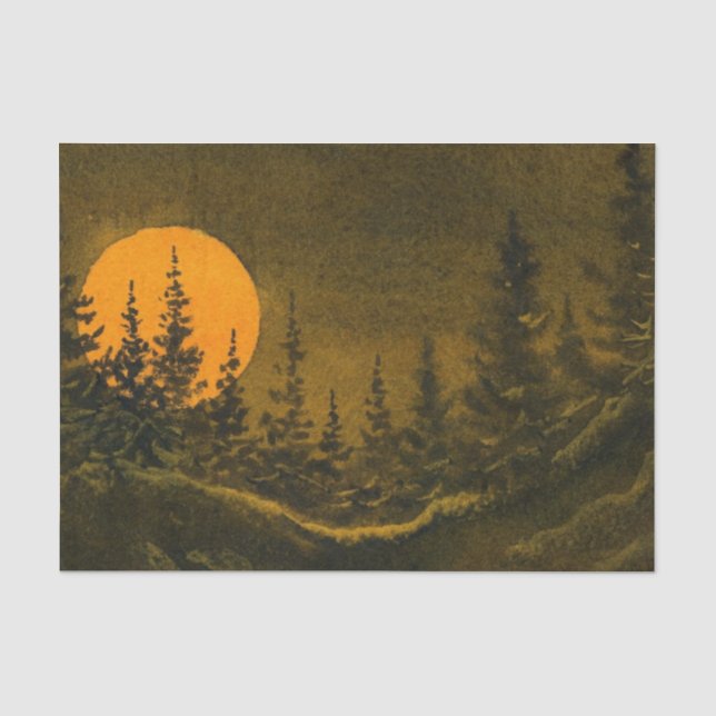 Country night landscape; hunter's or harvest moon tissue paper (Front)
