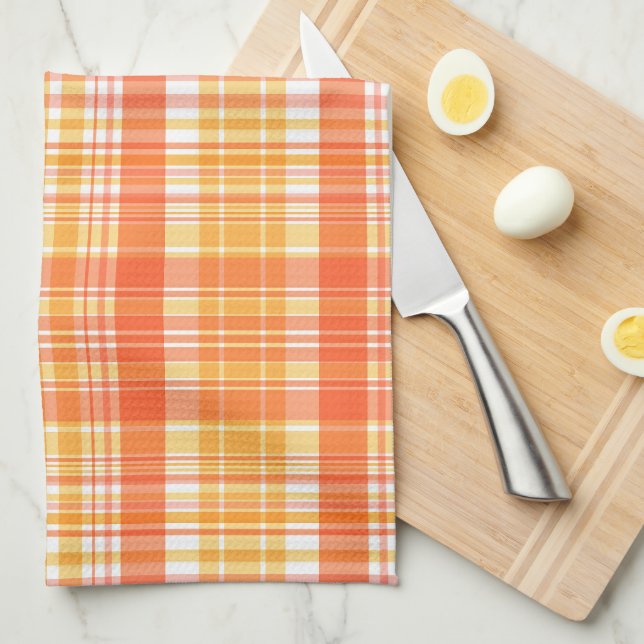 Country Orange Yellow Plaids Kitchen Towel (Quarter Fold)