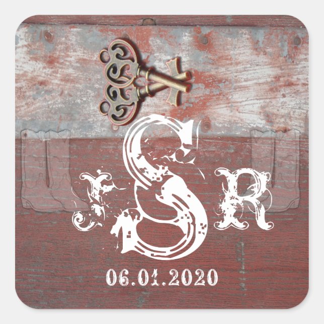 Country Painted Wood Keys Monogram Sticker (Front)