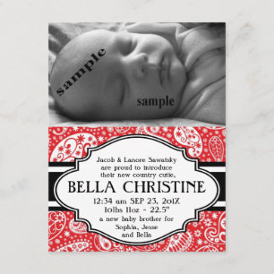Country Paisley New Baby Girl birth Announcement