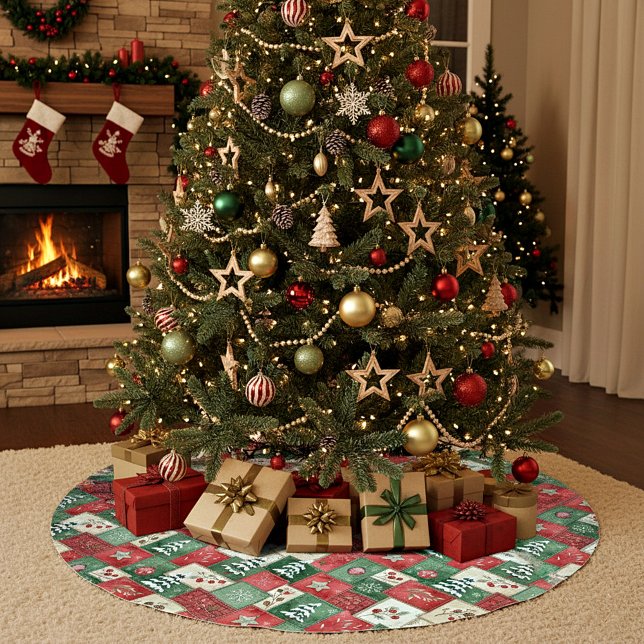 Country patchwork christmas pattern brushed polyester tree skirt (Creator Uploaded)