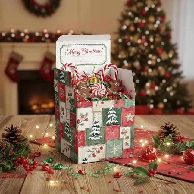 Country patchwork christmas pattern favor box (Creator Uploaded)