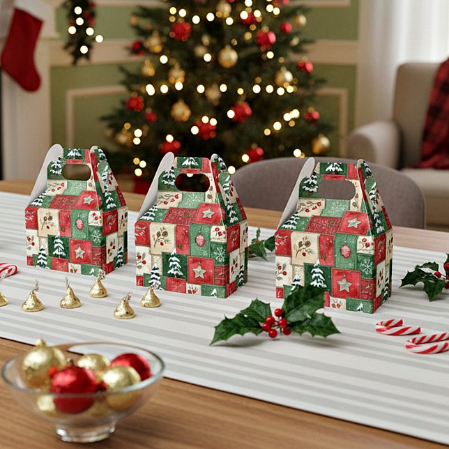 Country patchwork christmas pattern favor box (Creator Uploaded)