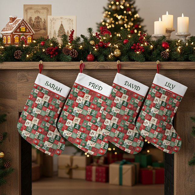 Country patchwork christmas pattern personalized small christmas stocking (Creator Uploaded)
