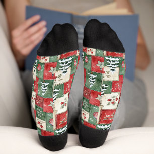 Country patchwork christmas pattern socks