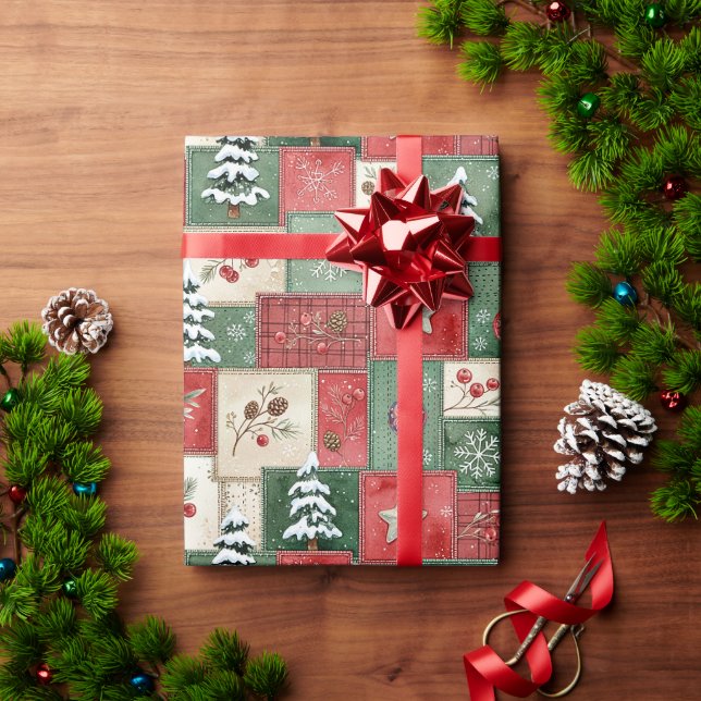 Country patchwork christmas pattern wrapping paper (Holiday Gift)