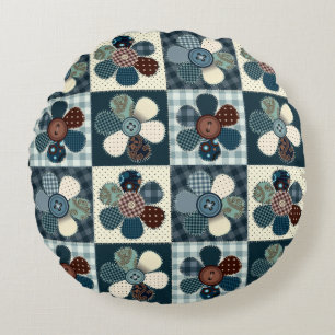 Country Patchwork Flowers   Round Pillow
