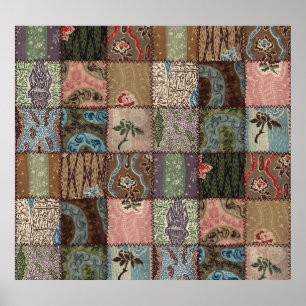 Country patchwork quilt, 3D texture. Poster