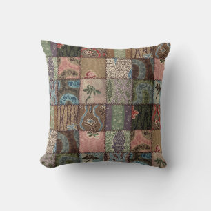 Country patchwork quilt, 3D texture. Throw Pillow