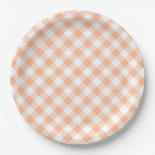Country Peach Gingham Paper Plate