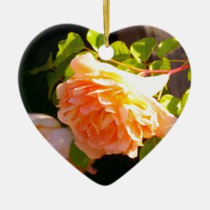 Country Peach Roses Ceramic Ornament