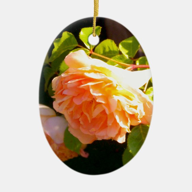 Country Peach Roses Ceramic Ornament (Front)