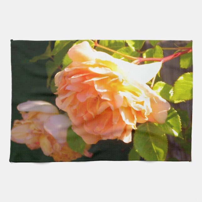 Country Peach Roses Kitchen Towel (Horizontal)