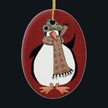 Country Penguin Ceramic Christmas Ornament<br><div class="desc">Text can be added to this ornament to make a personalized holiday gift. If you need help, just click on the contact link below to send the designer a personal detailed message.</div>