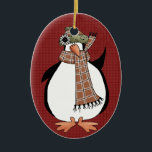 Country Penguin Ceramic Christmas Ornament<br><div class="desc">Text can be added to this ornament to make a personalized holiday gift. If you need help,  just click on the contact link below to send the designer a personal detailed message.</div>