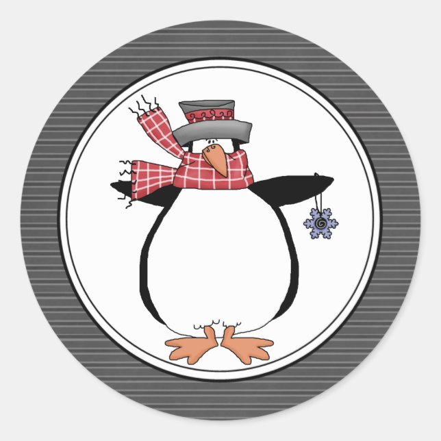 Country Penguin Holiday Envelope Seals Stickers (Front)