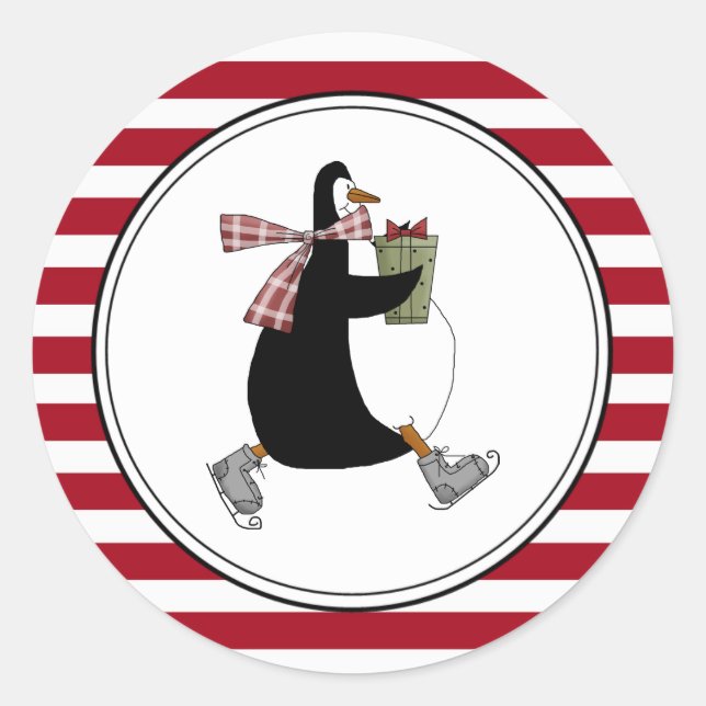 Country Penguin Holiday Envelope Seals Stickers (Front)
