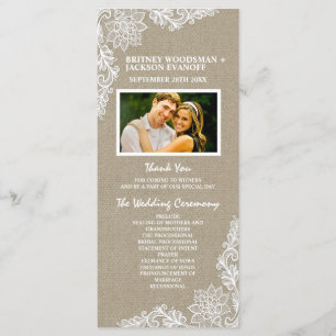 Country Photo Burlap and Lace Wedding Programs