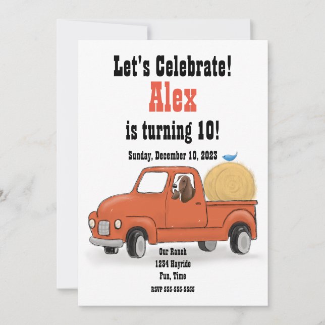 Country Pickup Birthday Party, Personalizable  Invitation (Front)