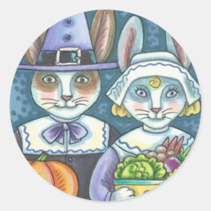 COUNTRY PILGRIMS, THANKSGIVING RABBIT STICKERS Rnd