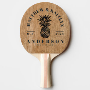 Country Pine Wood Tropical Pineapple Wedding Crest Ping Pong Paddle