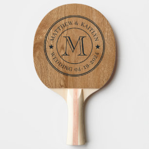 Country Pine Wood Wedding Monogram Star Ping Pong Paddle