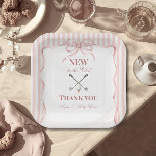 Country Pink Girl New to the Club Golf Baby Shower Paper Plate