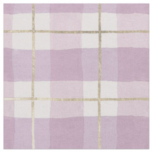 Country pink lavender gold watercolor plaid fabric