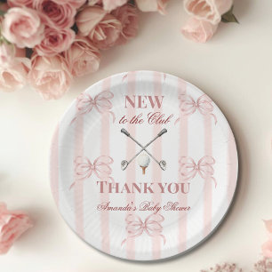 Country Pink New to the Club Girl Golf Baby Shower Paper Plate