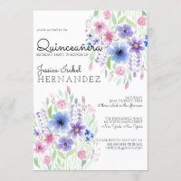 Country Pink Purple Floral Watercolor Quinceañera