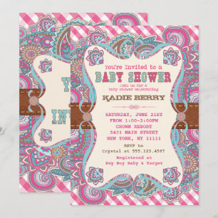 Country, Pink, Western Baby Shower Invitations