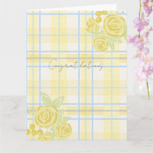 Country Plaid Faux Linen in Butter Yellow &Blue Card