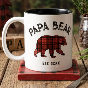 Country Plaid Papa Bear Father Year Established Two-Tone Coffee Mug