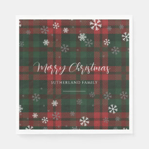 Country Plaid Snowflakes Personalized Christmas Napkin