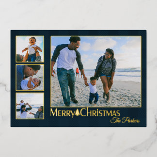 Country Plaid Traditional Christmas Photo Foil Holiday Card