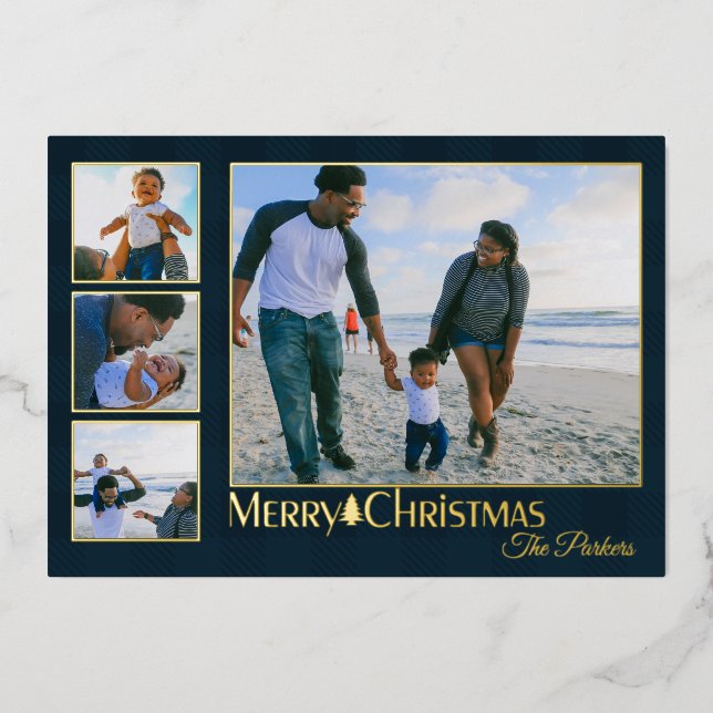 Country Plaid Traditional Christmas Photo Foil Holiday Card (Front)