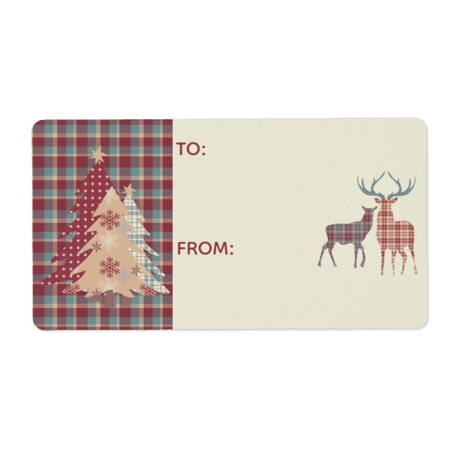 Country Plaids, Deer, Trees Gift Tag Sticker 2 (Front)