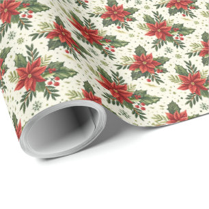 Country Poinsettia Christmas Holiday Gift Wrapping Paper