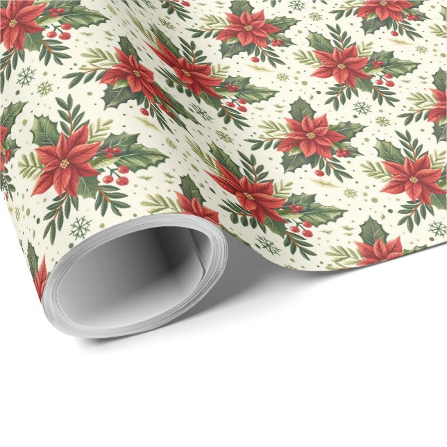 Country Poinsettia Christmas Holiday Gift Wrapping Wrapping Paper (Roll Corner)