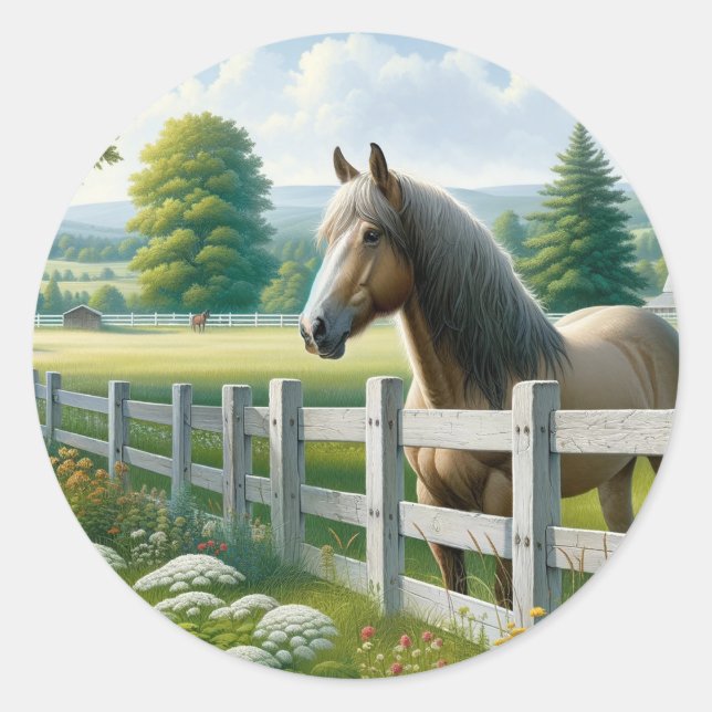 Country Pony Horse Birthday Party Classic Round Sticker (Front)
