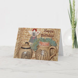 Country pottery and rag doll - birthday card