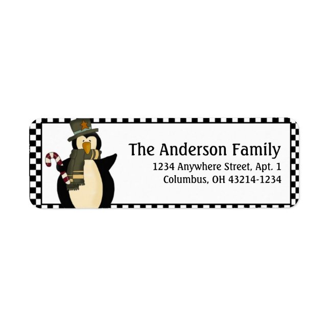 Country Prim Christmas Penguin Address Labels (Front)
