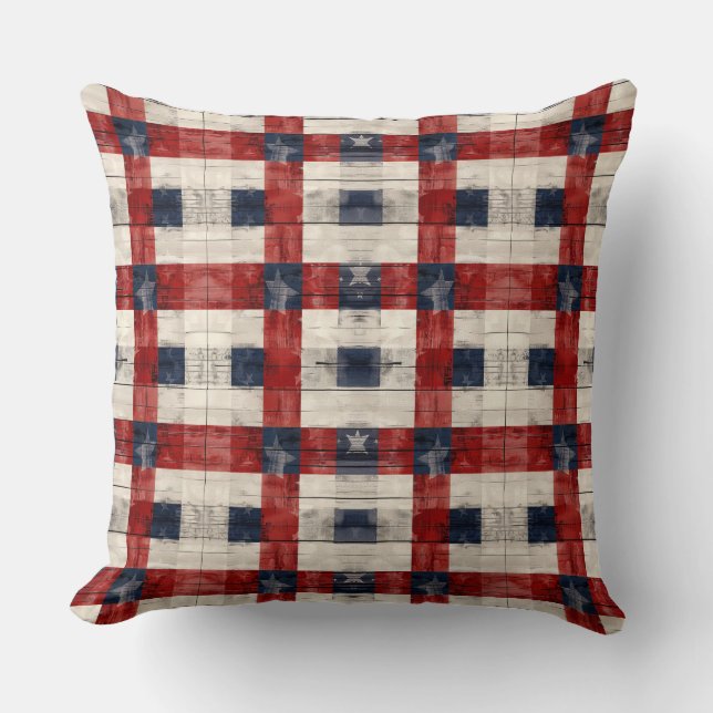Country/Primitive Distressed Americana Throw Pillow (Front)