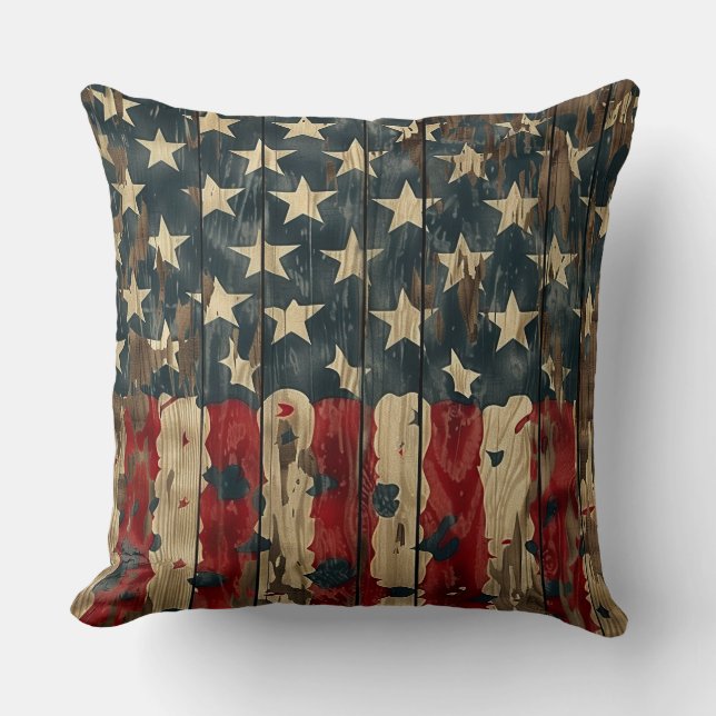 Country/Primitive Distressed Americana Throw Pillow (Front)