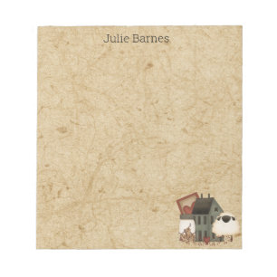 Country Primitive Folk Art Green Saltbox Home Notepad