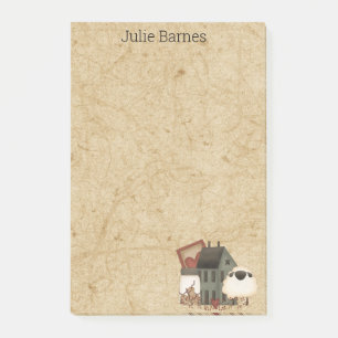  Country Primitive Folk Art Green Saltbox Home   Post-it Notes