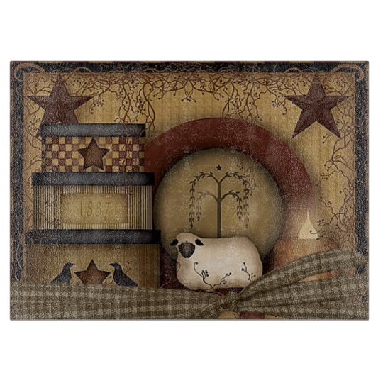 Country Primitive Glass Cutting Board Zazzle Ca