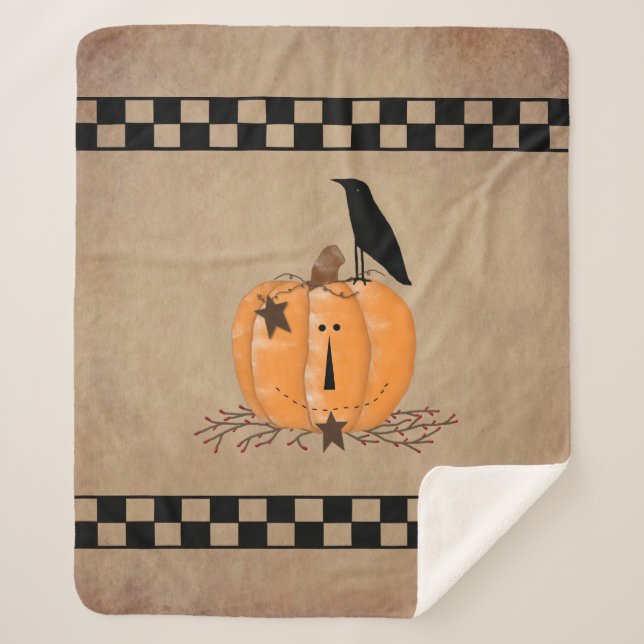 Country Primitive Pumpkin Sherpa Blanket (Front)