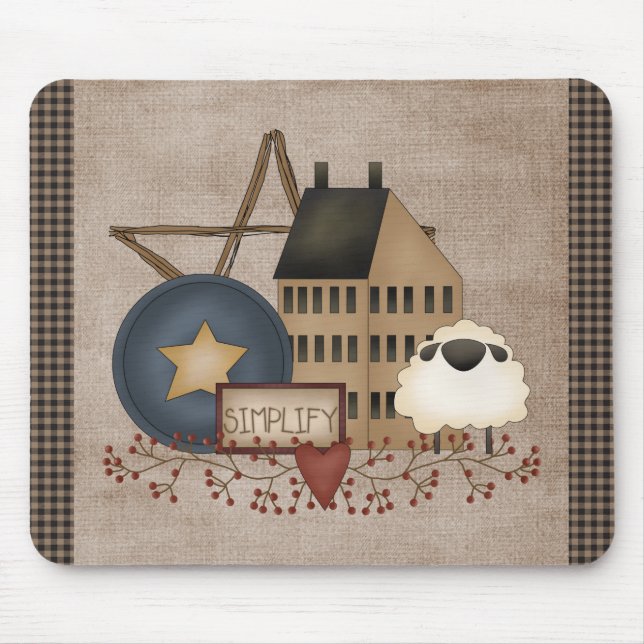 Country Primitive - Simplify - Yellow Saltbox Mouse Pad (Front)